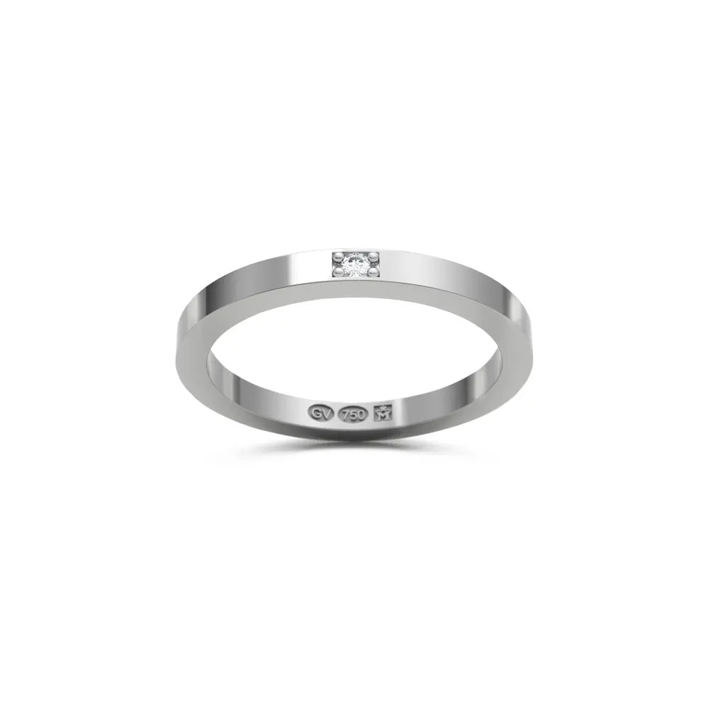 RING rektangulär 2 mm i 18K vitguld med 1 diamant - Guldviva Jewellery
